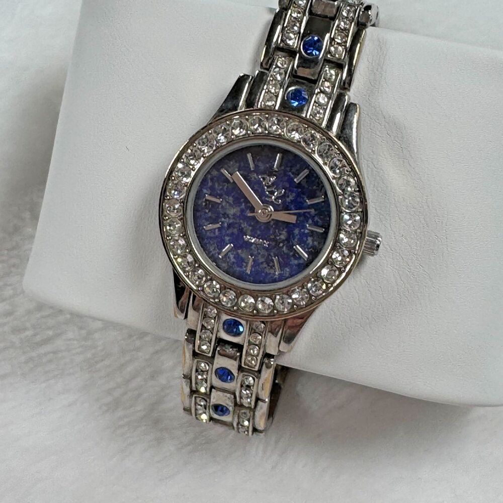Glam Sapphire Blue Rhinestone Bracelet Watch Lapis Y2K  Style HSN Colleen Lopez - Picture 3 of 16
